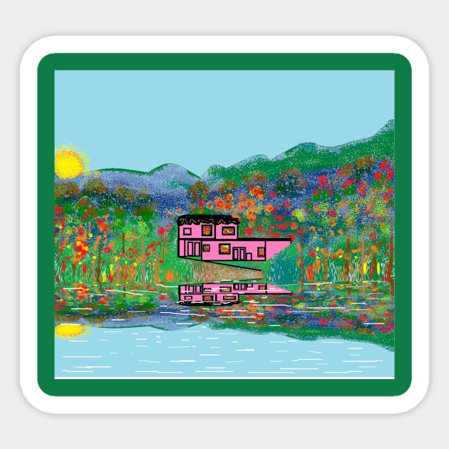 House by the lake Sticker by ArtesManuaisRosaMaria